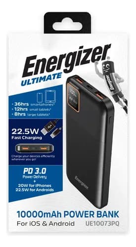 Power Bank Energizer Ultimate Cargador Portatil Powerbank 10000mah Carga Rapida 22.5W Color Negro