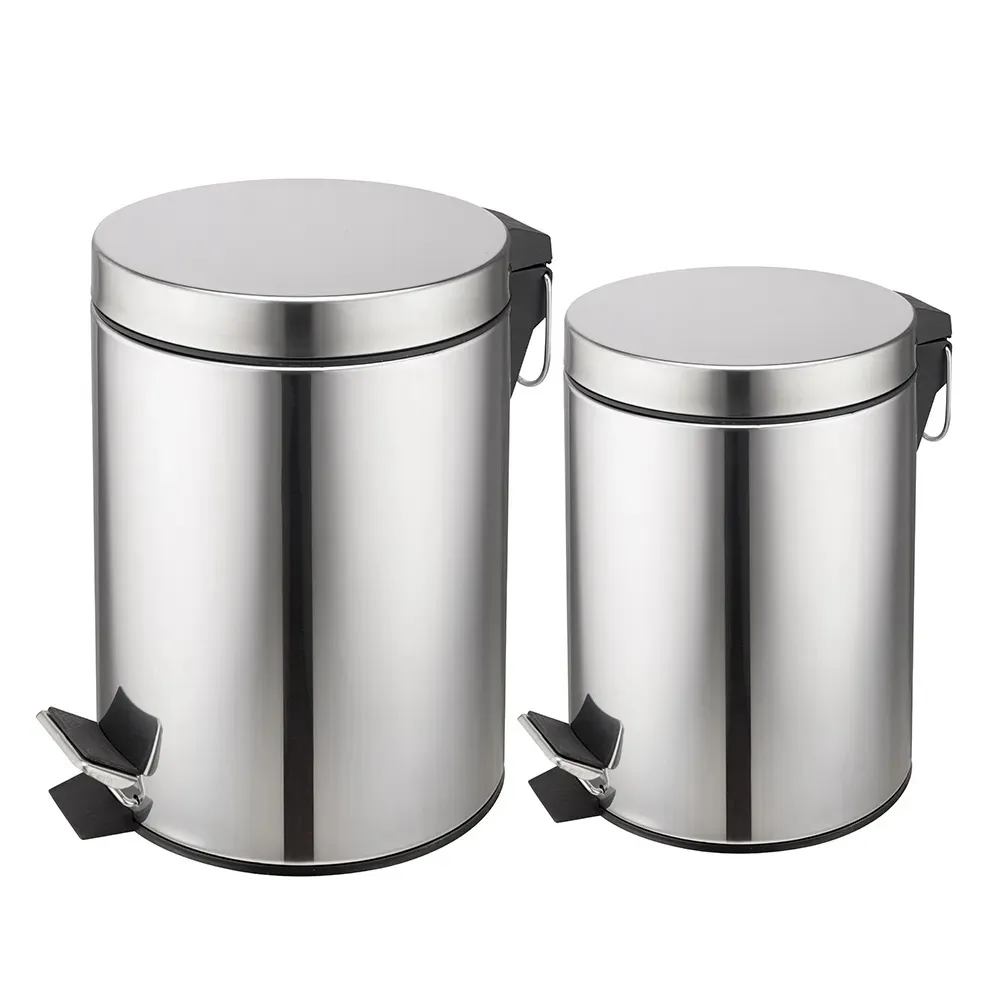 Set Tachos De Basura Nictom 12 Lts Y 3 Lts Plateado Cesto Residuos Acero