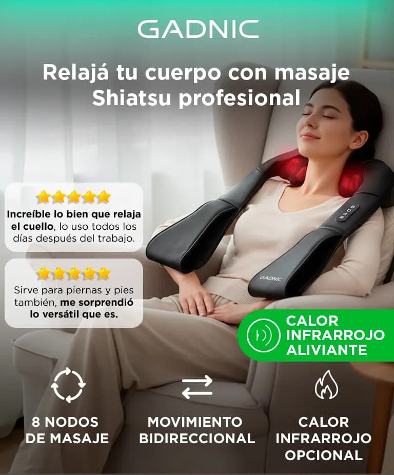 Masajeador Cervical Gadnic Cedro 8 Nodos Calor Infrarrojo Silencioso 24W — imagen 2