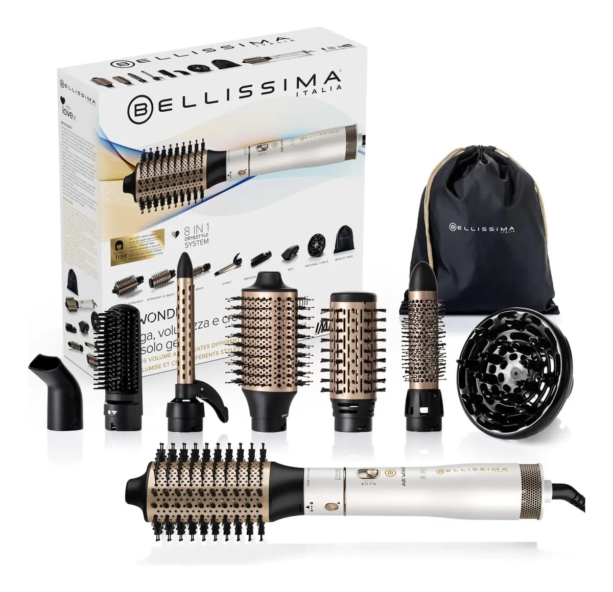 Cepillo De Aire Caliente 8 En 1 Air Wonder Bellissima Italia