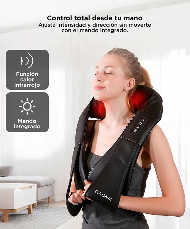 Masajeador Cervical Gadnic Cedro 8 Nodos Calor Infrarrojo Silencioso 24W — imagen 3
