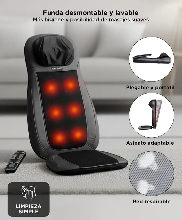 Asiento Masajeador Gadnic Acacia Shiatsu Calor y Vibración Cuello y Espalda 48W — imagen 5