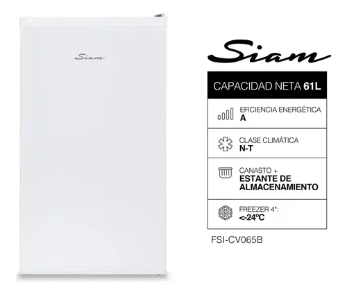 Freezer Vertical Siam FSI-CV065B — 65 Litros, Blanco, 45,5 cm de Ancho
