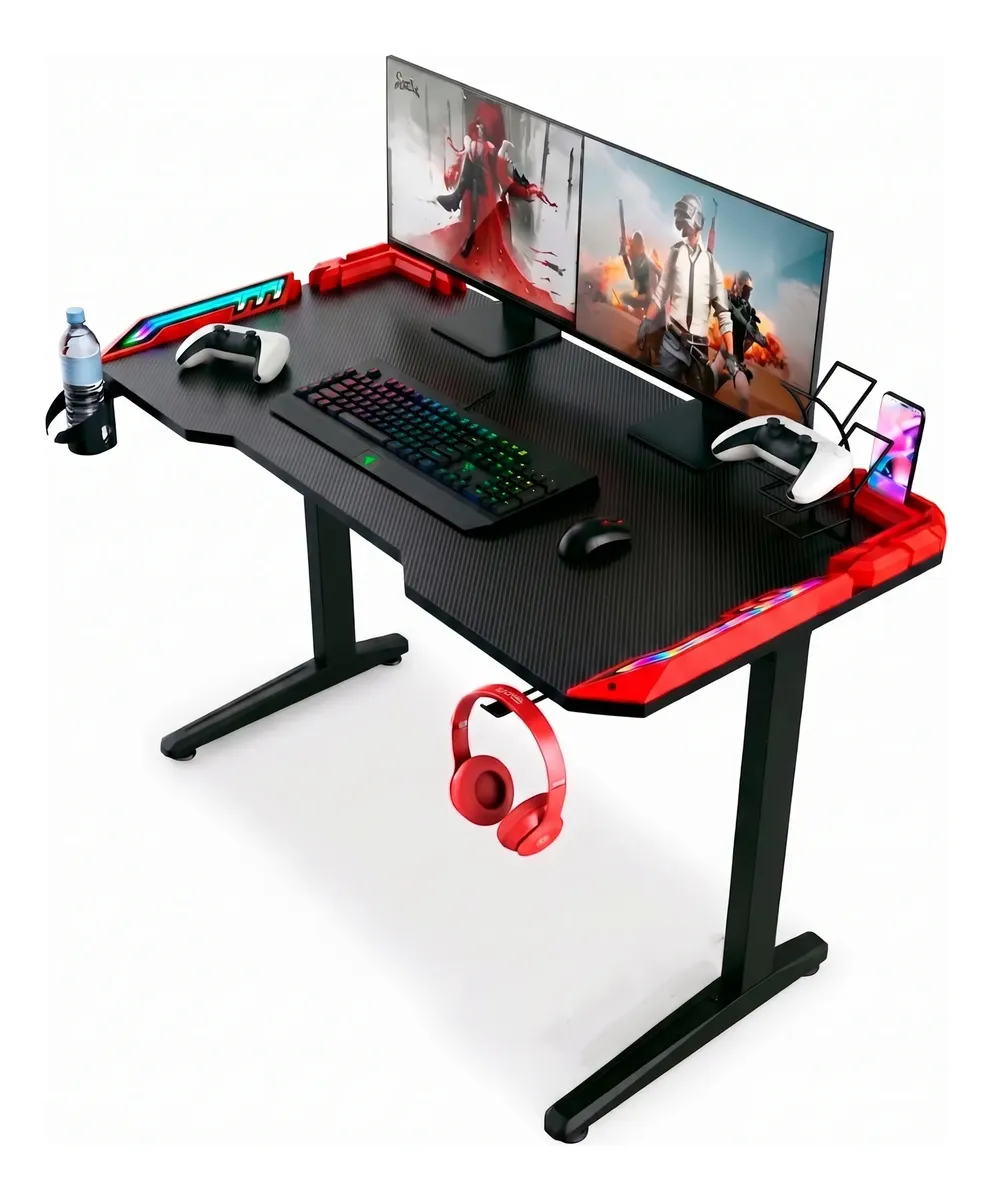 Escritorio Gamer Mesa Led Rgb Spirit Control Remoto Negro Tecno4U
