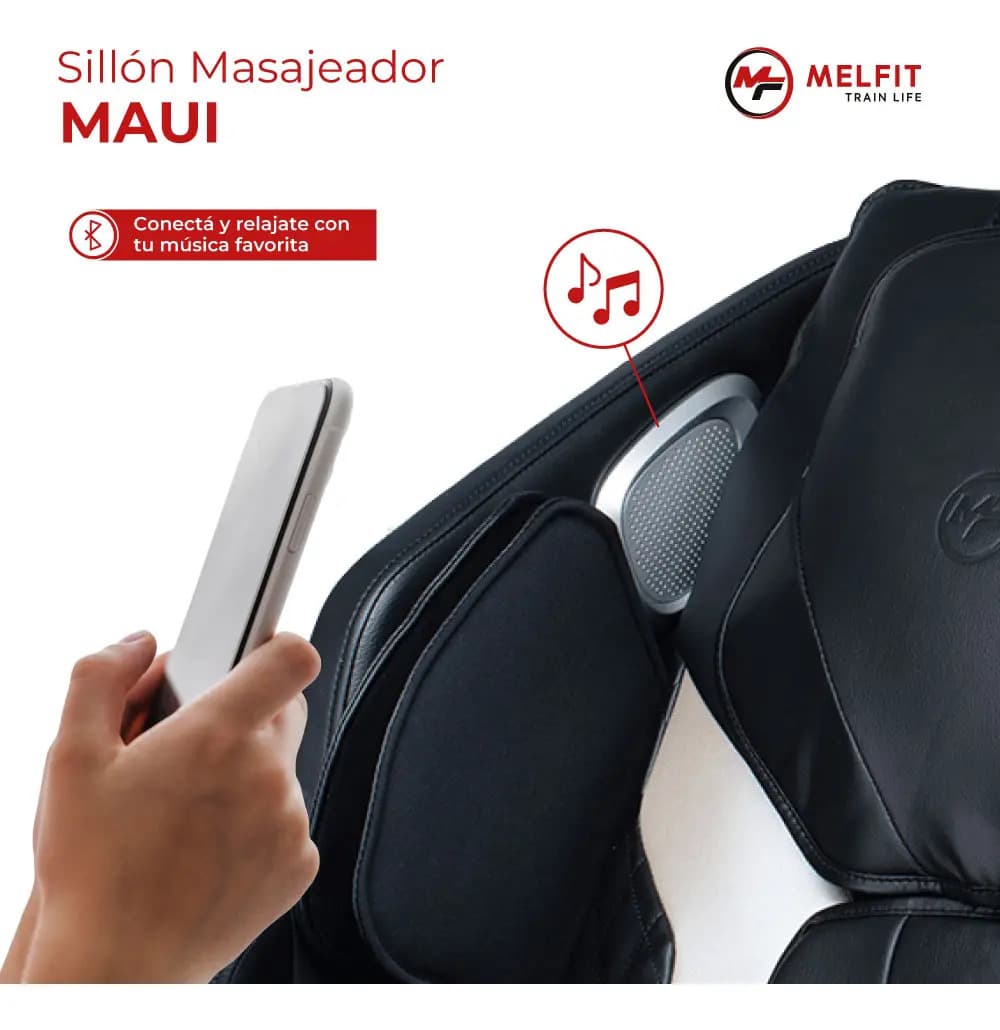 Sillón Masajeador Melfit Maui Rodillos Calor Bluetooth Color Negro Maui — imagen 3