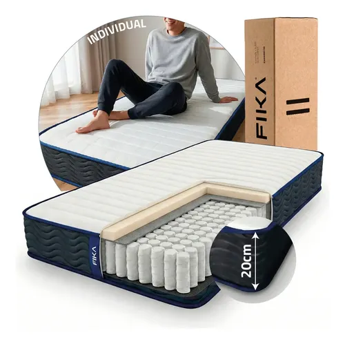 Colchón Fika Pocket 1 Plaza — 80x190x20, Resortes y Espuma, En Caja