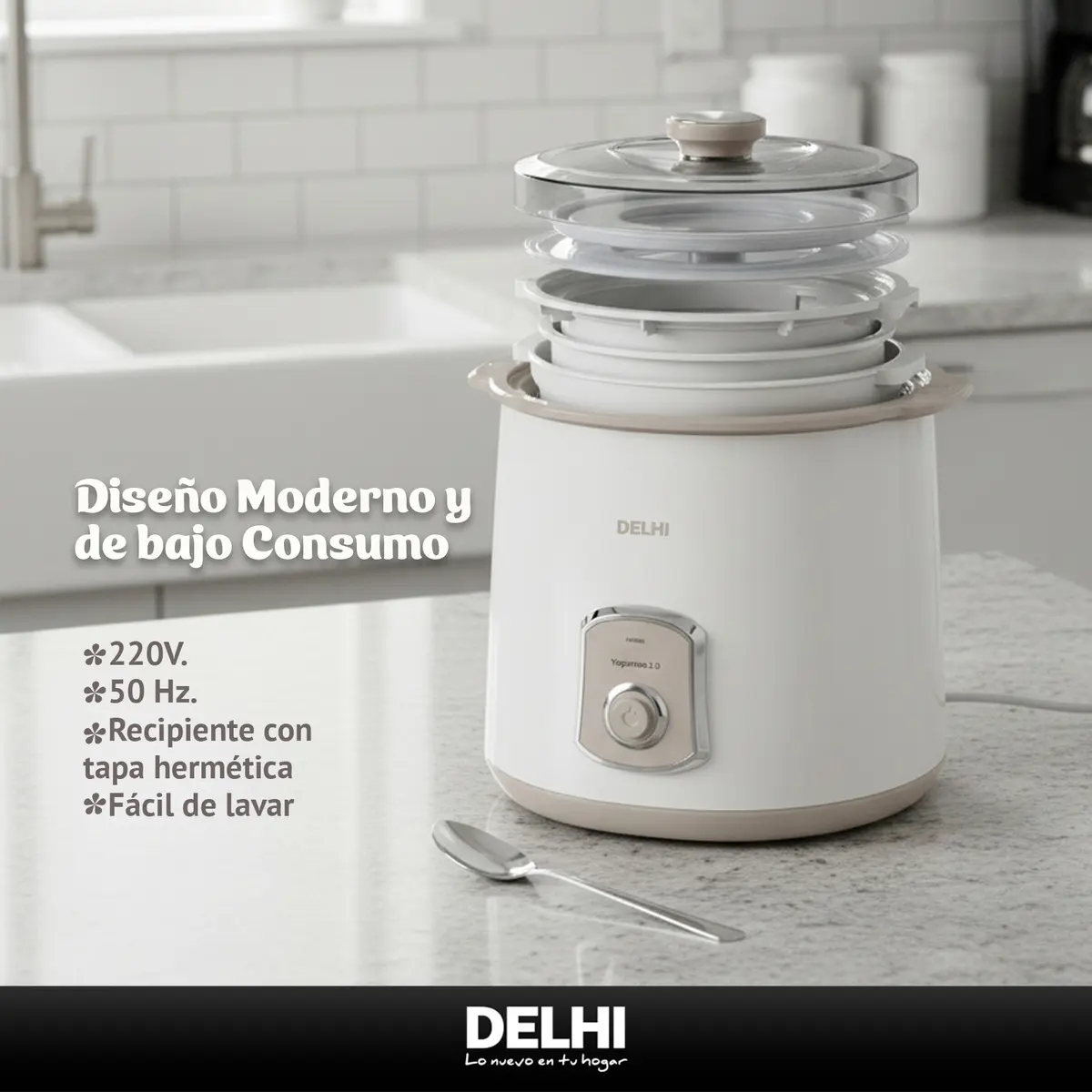 Yogurtera Eléctrica Fabrica Yogurt Griego Saludable Delhi 2L 20w Con Recetario Color Blanco — imagen 2