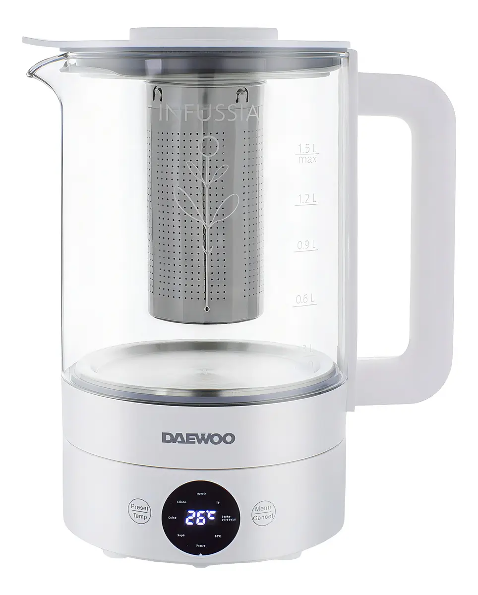 Pava Electrica Digital Infussia 1.5l Infusor Vidrio Daewoo Color Blanco