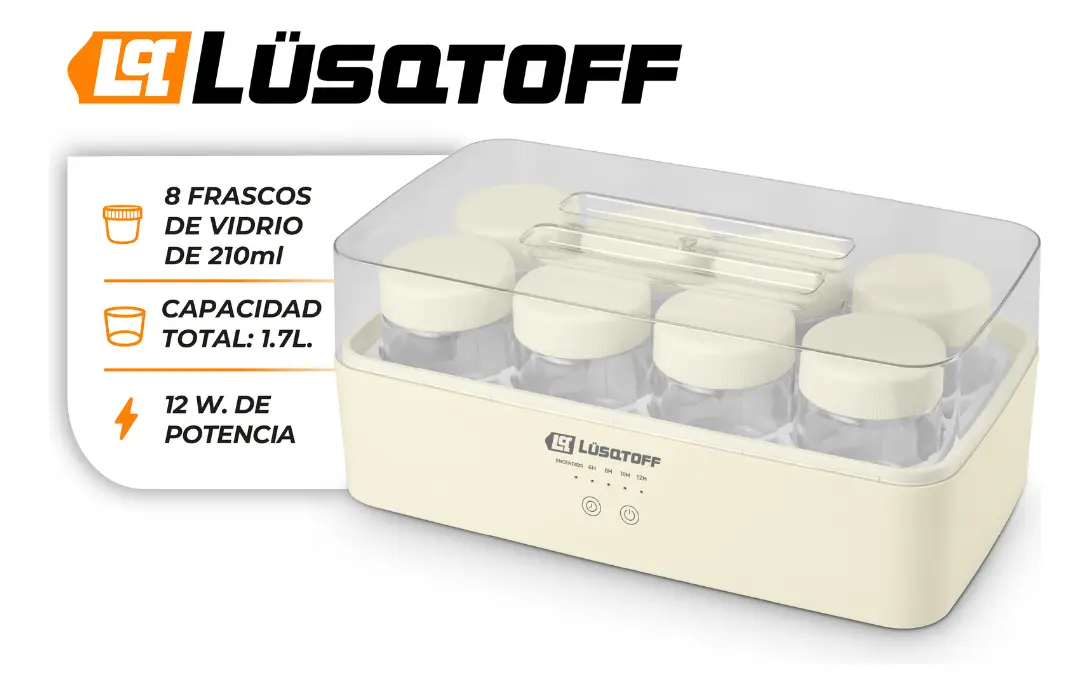 Yogurtera Lüsqtoff Lq-yt808 1.7 Litros Con 8 Frascos De Vidrio Y Temporizador Digital — imagen 2