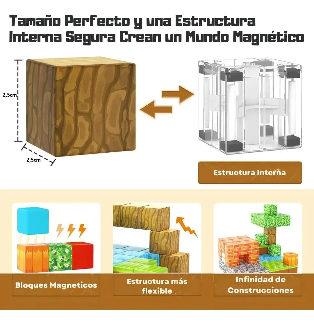 Bloques Magnéticos Cubos Para Armar Estilo Minecraft 60 Piezas — imagen 2
