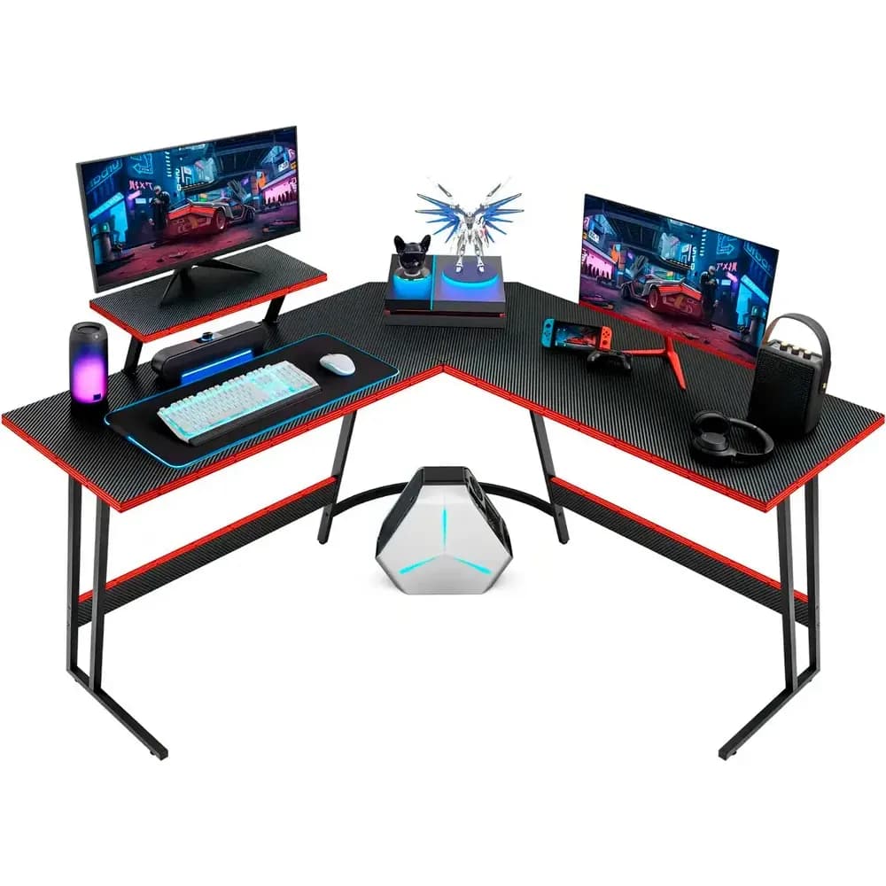 Escritorio Gamer En L Gadnic Mfc Textura Carbono Estructura Acero 130x50x74