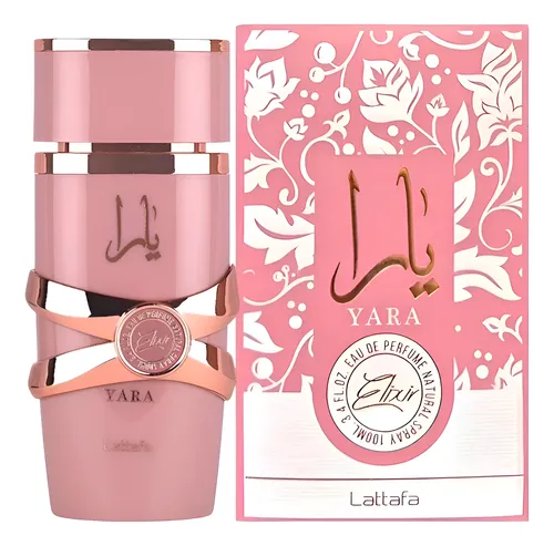 Perfumes árabes ordenados por color del envase en Argentina: Yara dorado, Yara Tous rosa, Khamrah marrón