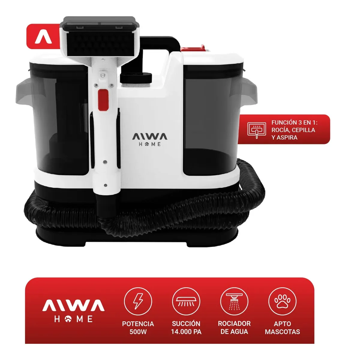Aspiradora Lava Tapizados AIWA 500W succión de 14000pa Doble Tanque Limpieza profunda manchas difíciles