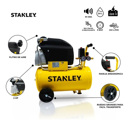 Compresor De Aire Stanley 24 Litros 2 Hp 116Psi 8 Bar