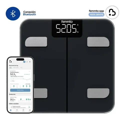 Balanza Digital con Bluetooth Femmto BCS13 para Baño Medidor de Grasa Corporal y Masa Muscular