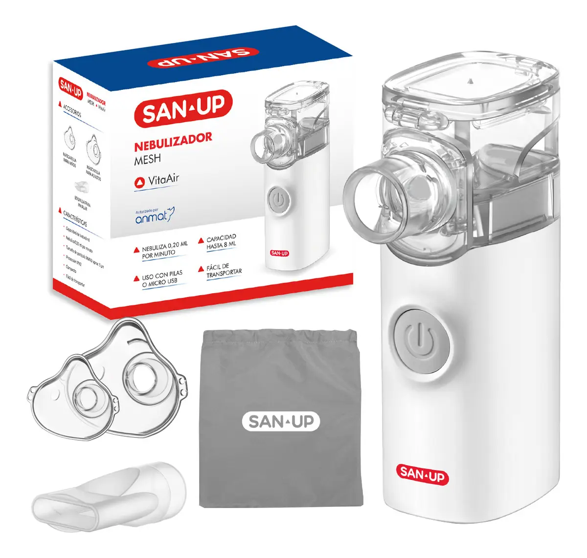 Nebulizador Mesh San-Up VitaAir 8ml Silencioso Portátil USB/Pilas (Certificado por la ANMAT)