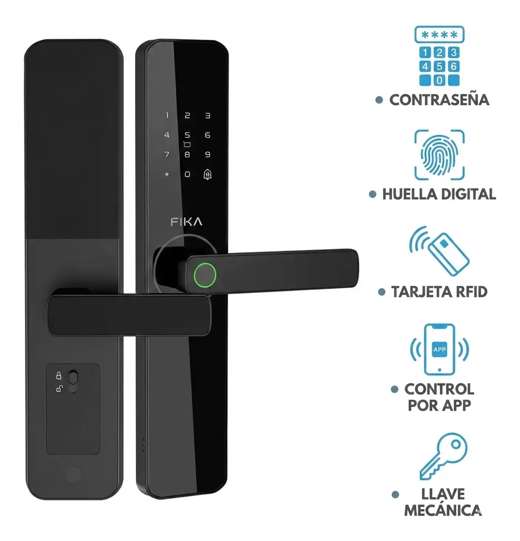 Cerradura Smart Lock Electrónica Digital Inteligente Fika con Huella Tarjeta Wifi App Color Negro