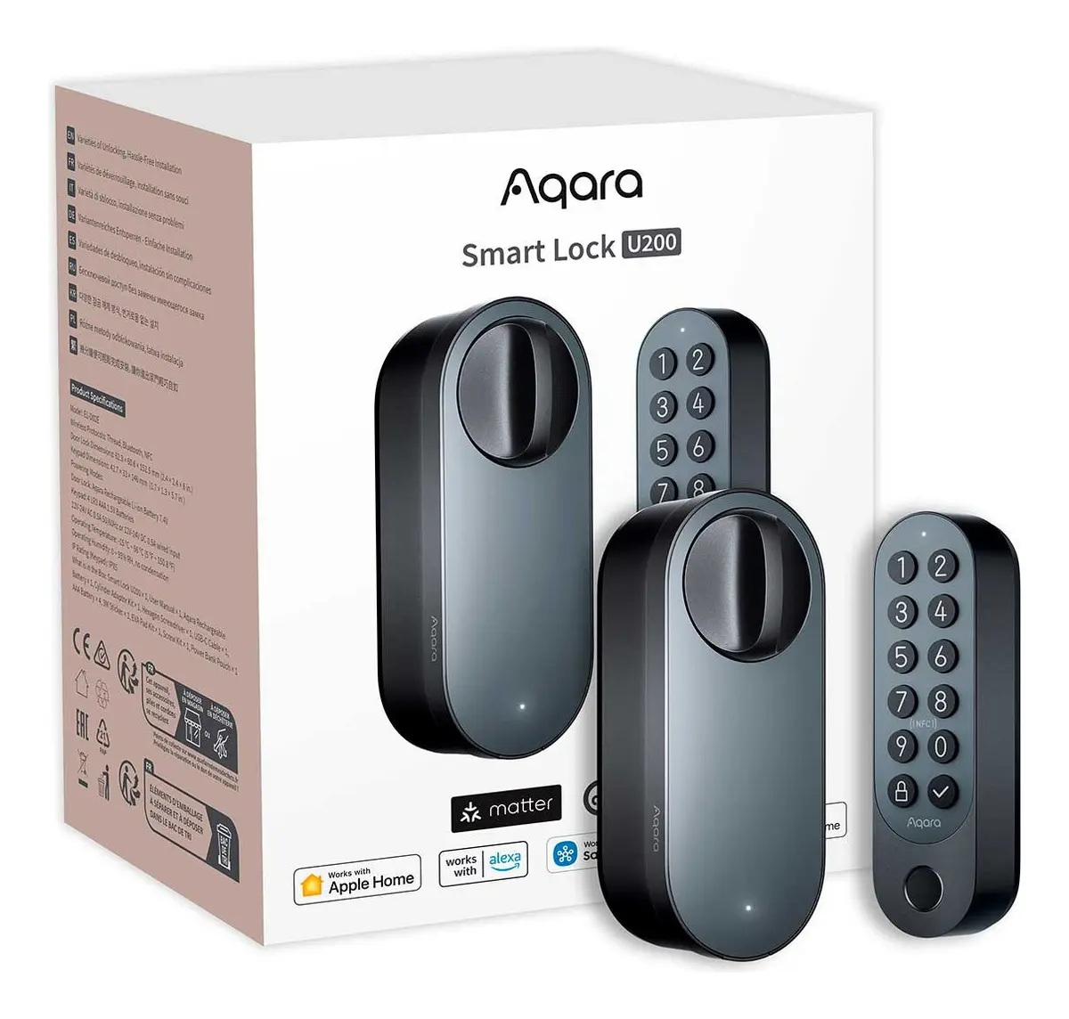 Cerradura Digital Aqara U200 Derecha/izquierda Color Negro Acero Inoxidable