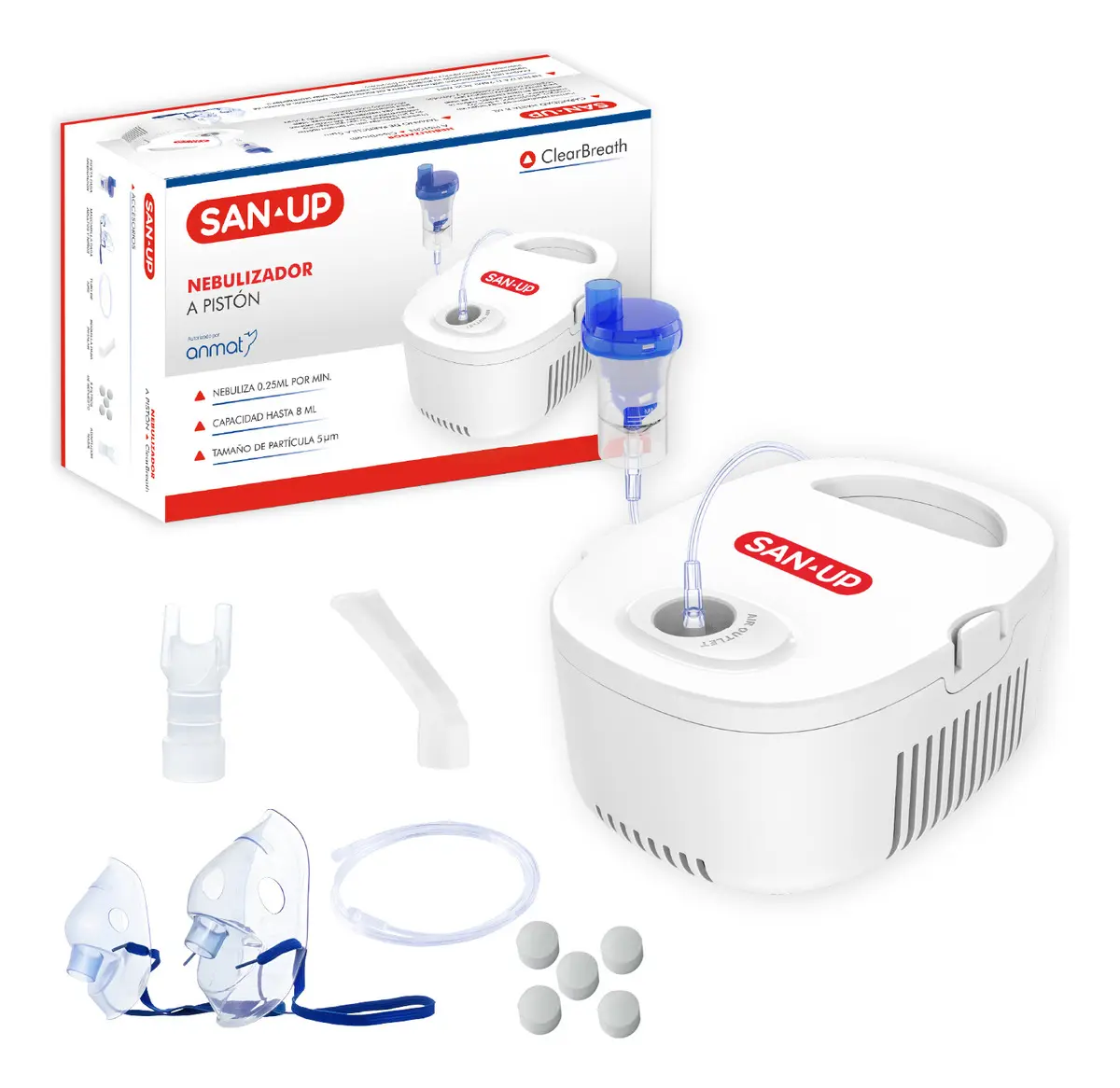 Nebulizador a Pistón San-Up ClearBreath SU-NEP603 8ml con Accesorios (Certificado por la ANMAT)